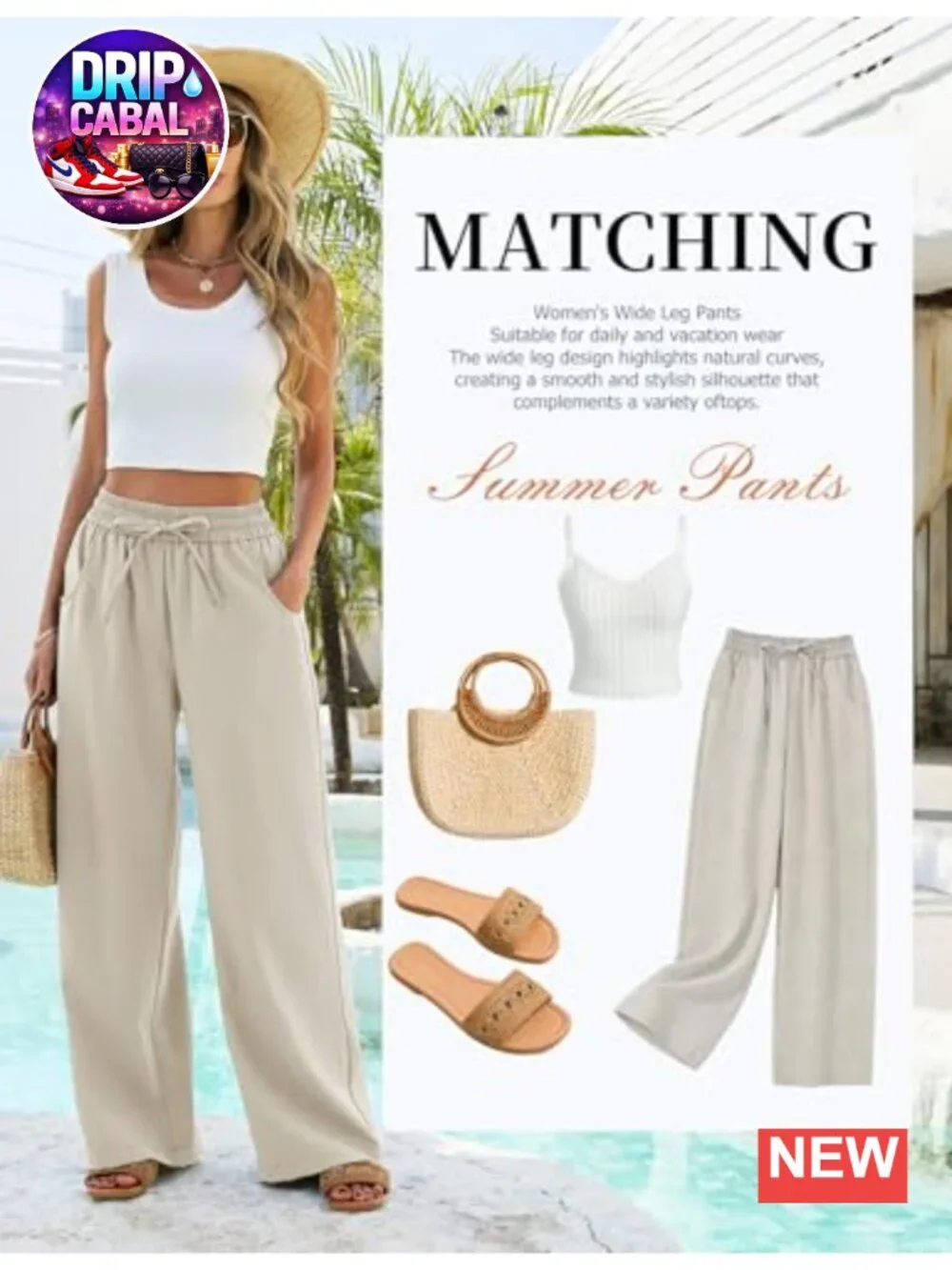 Women's Wide Leg Palazzo Pants with Pockets Drawstring Waist Lightweight Summer